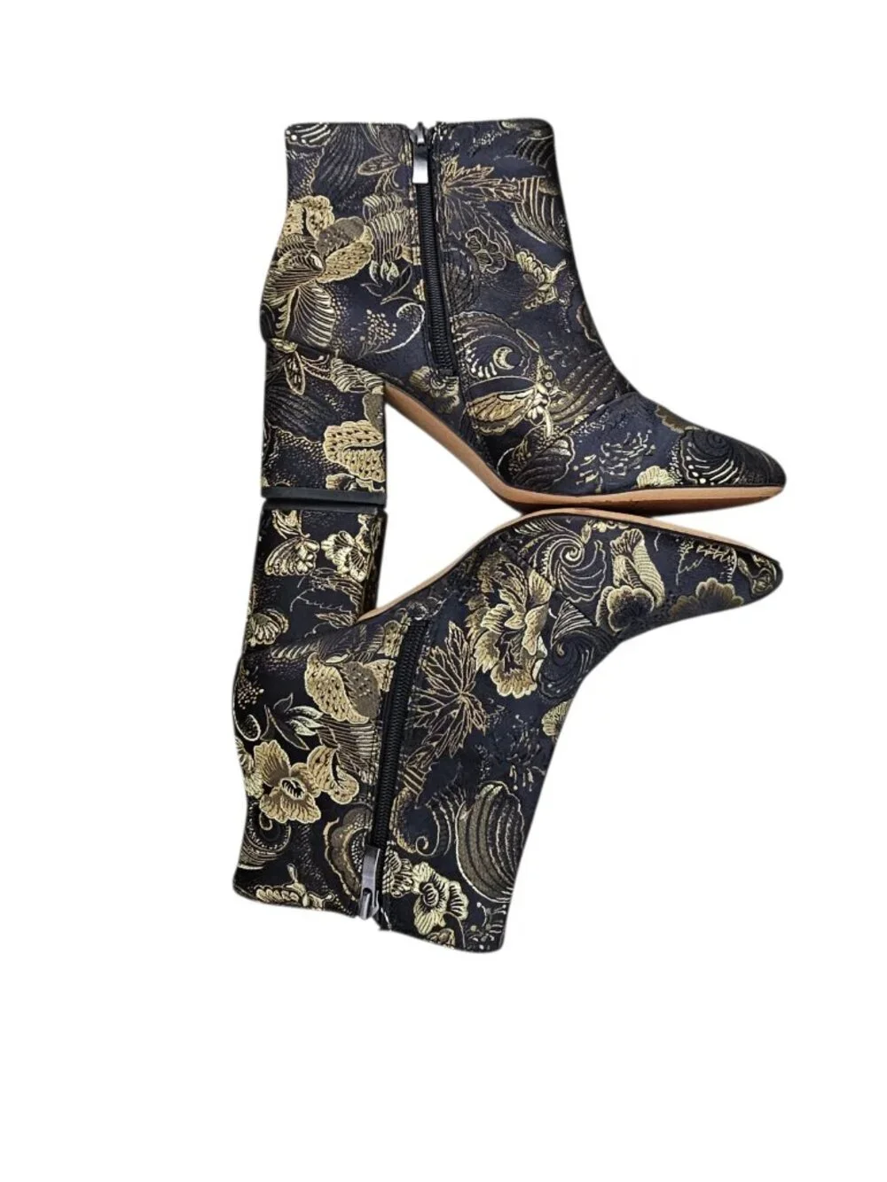 Franco Sarto Women's Jubilee 2 Ankle Boot Floral Bootie Heel Black Gold Size 9